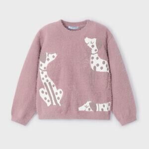 Mayoral Pink Dalmatian Dog Print Fuzzy Puppy Sweater